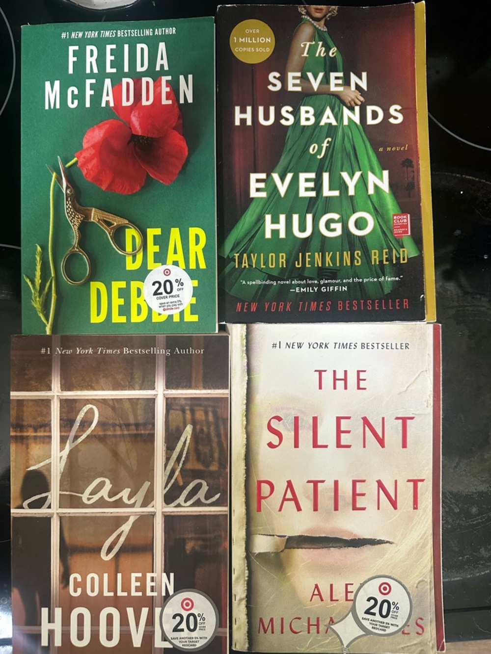 Set of 4 Popular Paperback Thrillers & Fiction - Green, Red, Beige, Brown Covers